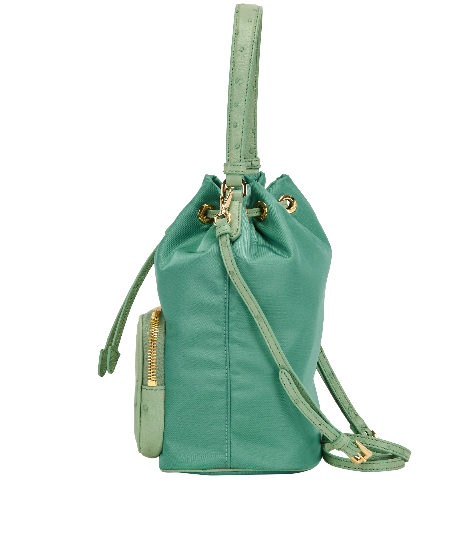 Duet Bucket Bag, &pound;895, Handbags, Green, Nylon/Ostrich, Bottom view